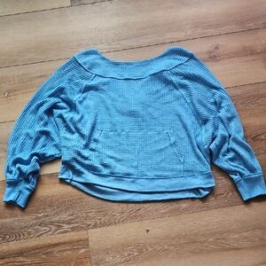 We The Free Off-the-Shoulder Blue Sweater